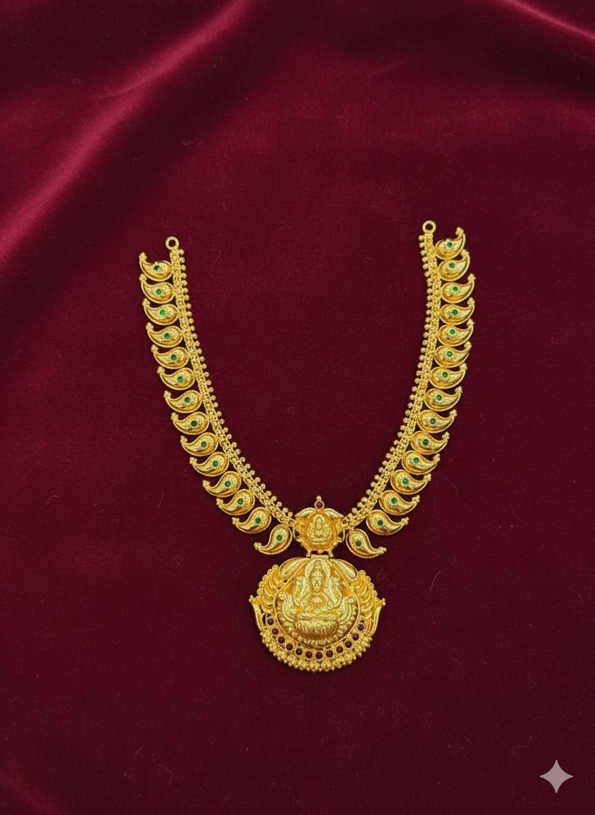 92.5 Silver Gold Plated Divine Grace Lakshmi Maanga Maalai Necklace